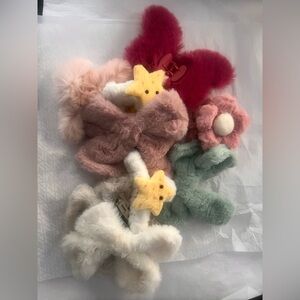 Plush Fuzzy Hair Clips Bundle in Pink, Red, Green, Cream